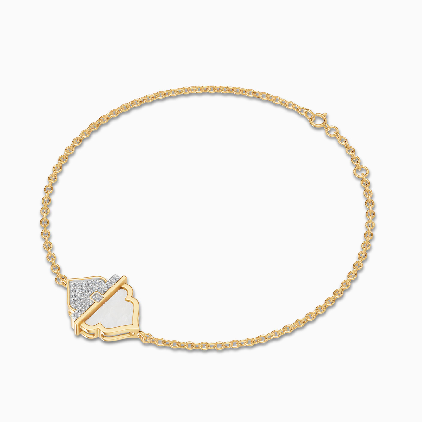 Ramadan Triangle & Arch Pearl Diamond Chain Bracelet 18K Gold - 3 Ramadan Triangle & Arch Pearl Diamond Chain Bracelet 18K Gold - 3