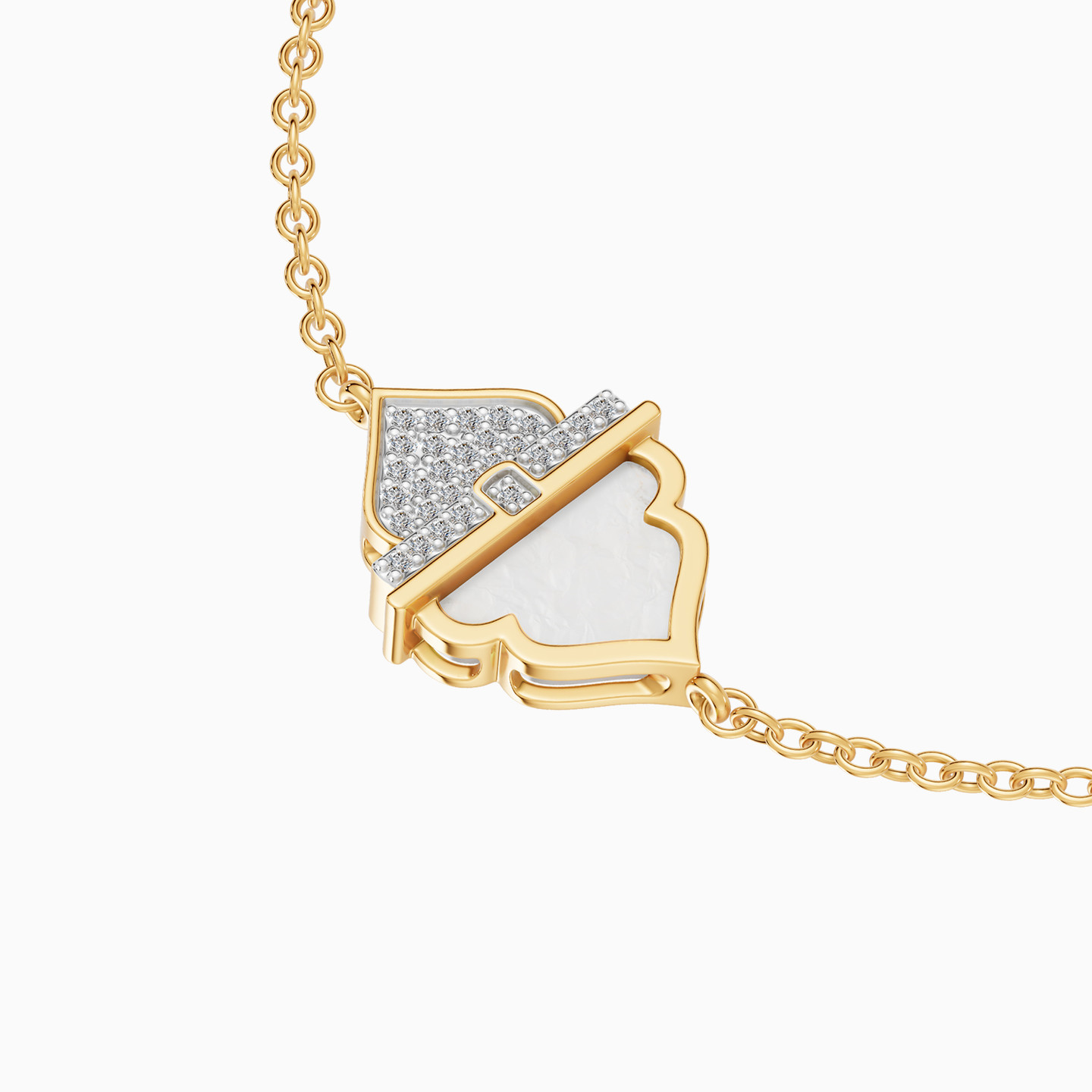 Ramadan Triangle & Arch Pearl Diamond Chain Bracelet 18K Gold - 4 Ramadan Triangle & Arch Pearl Diamond Chain Bracelet 18K Gold - 4