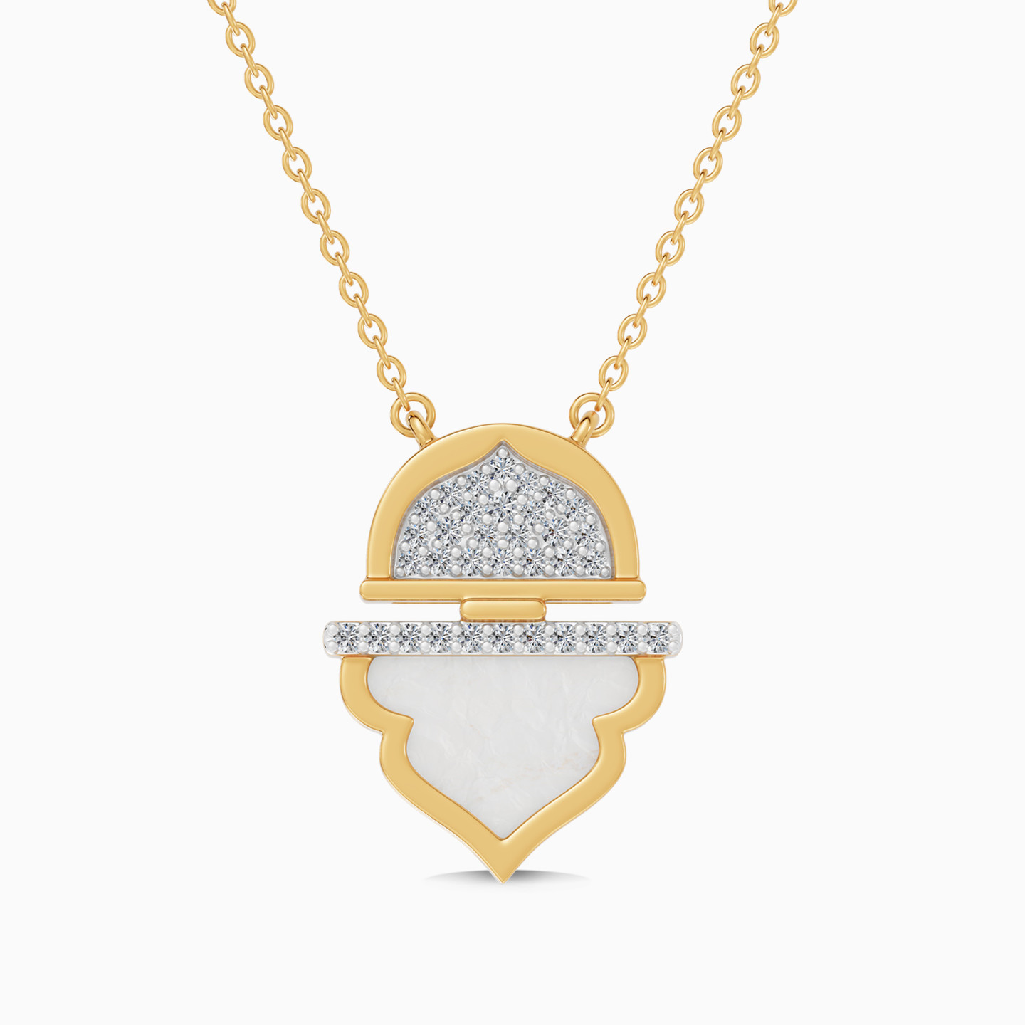 Ramadan Half Circle & Arch Pearl Diamond Necklace in 18K Gold Ramadan Half Circle & Arch Pearl Diamond Necklace in 18K Gold