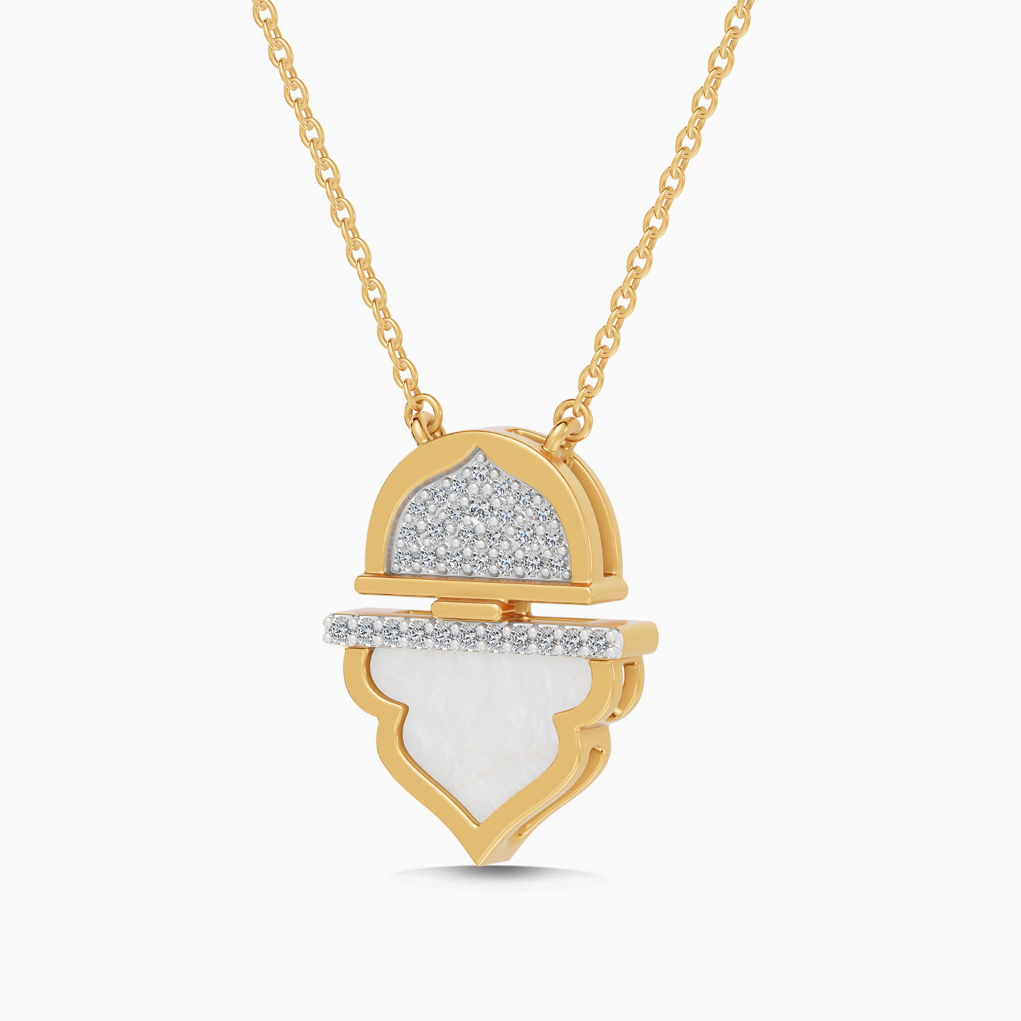 Ramadan Half Circle & Arch Pearl Diamond Necklace in 18K Gold - 3 Ramadan Half Circle & Arch Pearl Diamond Necklace in 18K Gold - 3
