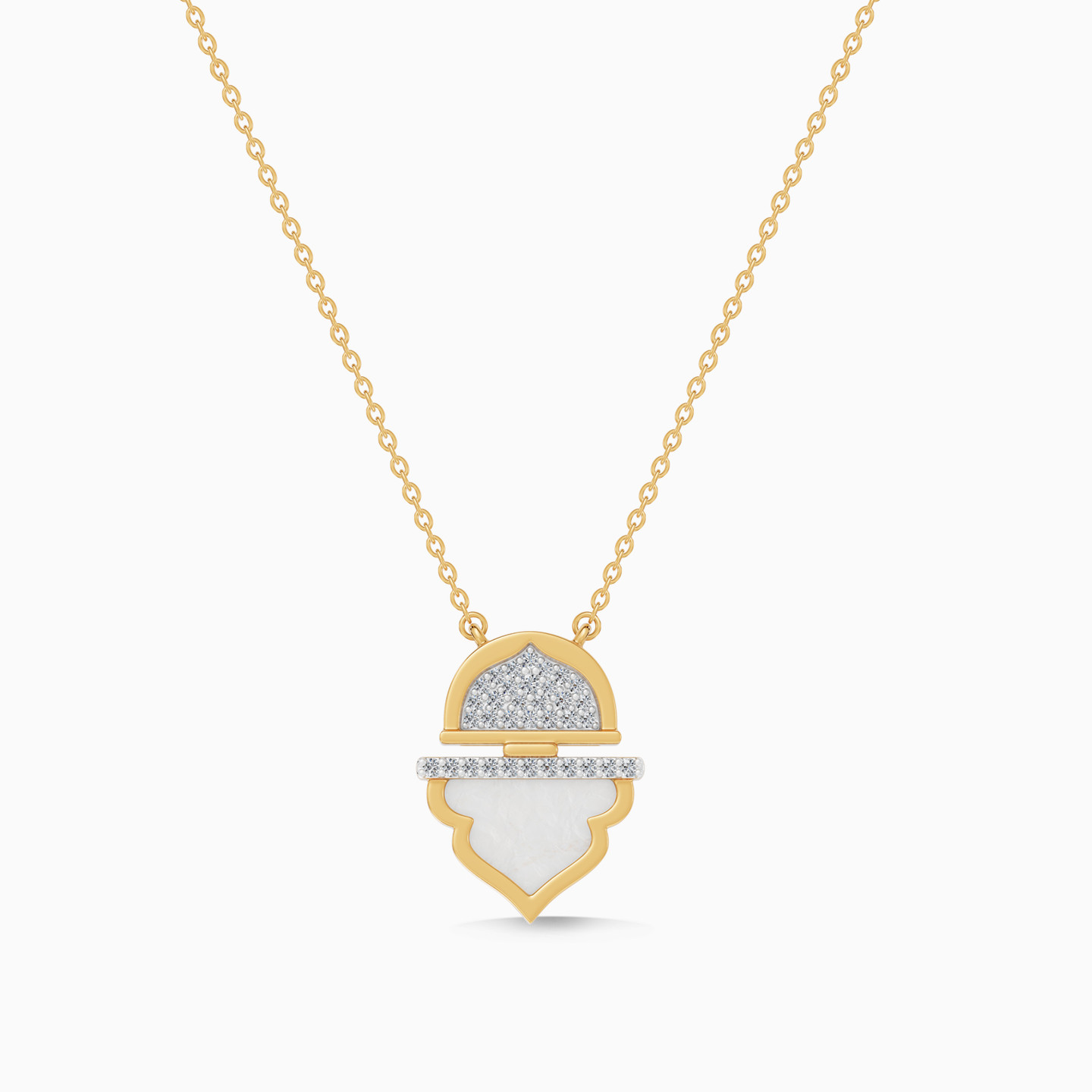 Ramadan Half Circle & Arch Pearl Diamond Necklace in 18K Gold - 4 Ramadan Half Circle & Arch Pearl Diamond Necklace in 18K Gold - 4