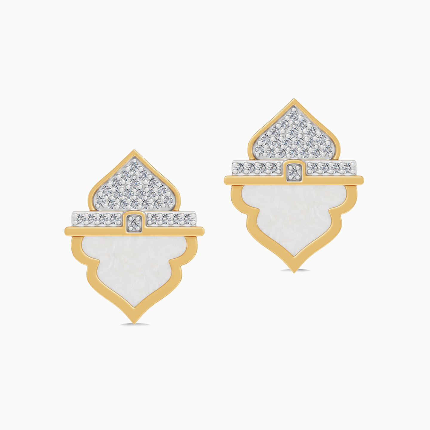Ramadan Triangle & Arch Pearl Diamond Stud Earrings 18K Gold - 3 Ramadan Triangle & Arch Pearl Diamond Stud Earrings 18K Gold - 3