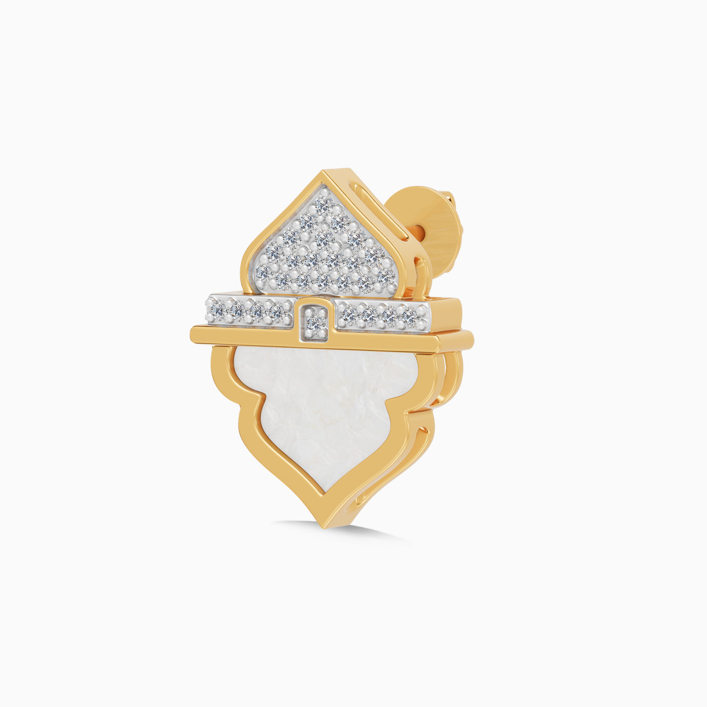 Ramadan Triangle & Arch Pearl Diamond Stud Earrings 18K Gold - 4 Ramadan Triangle & Arch Pearl Diamond Stud Earrings 18K Gold - 4