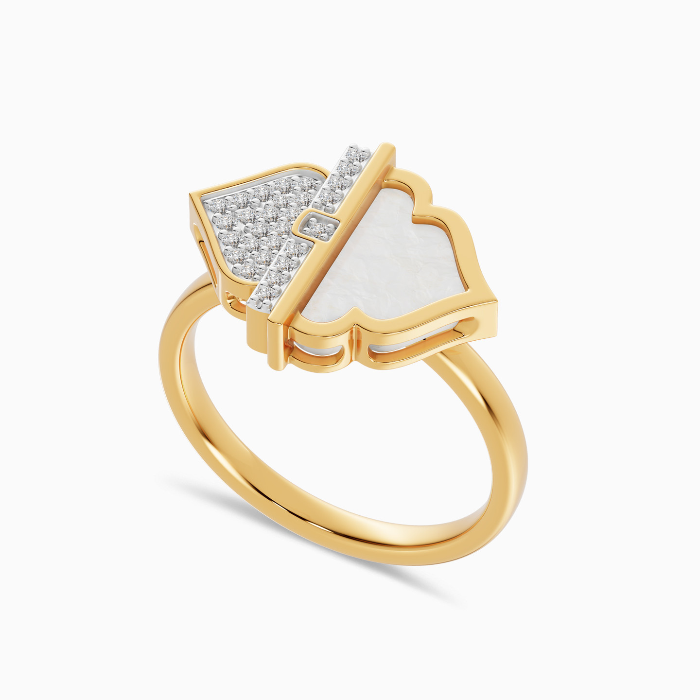 Ramadan Triangle & Arch Pearl Diamond Ring 18K Gold - 3 Ramadan Triangle & Arch Pearl Diamond Ring 18K Gold - 3