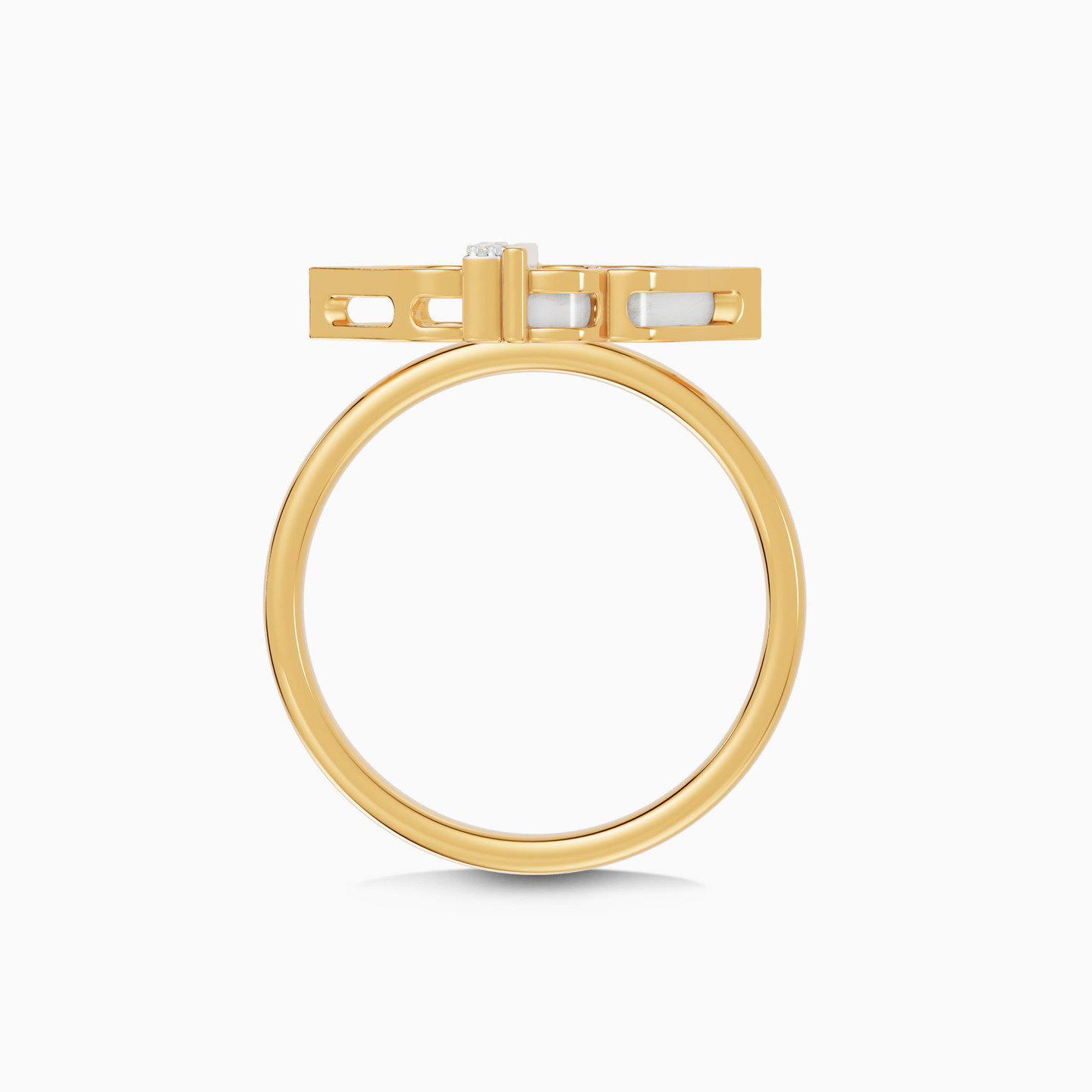 Ramadan Triangle & Arch Pearl Diamond Ring 18K Gold - 4 Ramadan Triangle & Arch Pearl Diamond Ring 18K Gold - 4