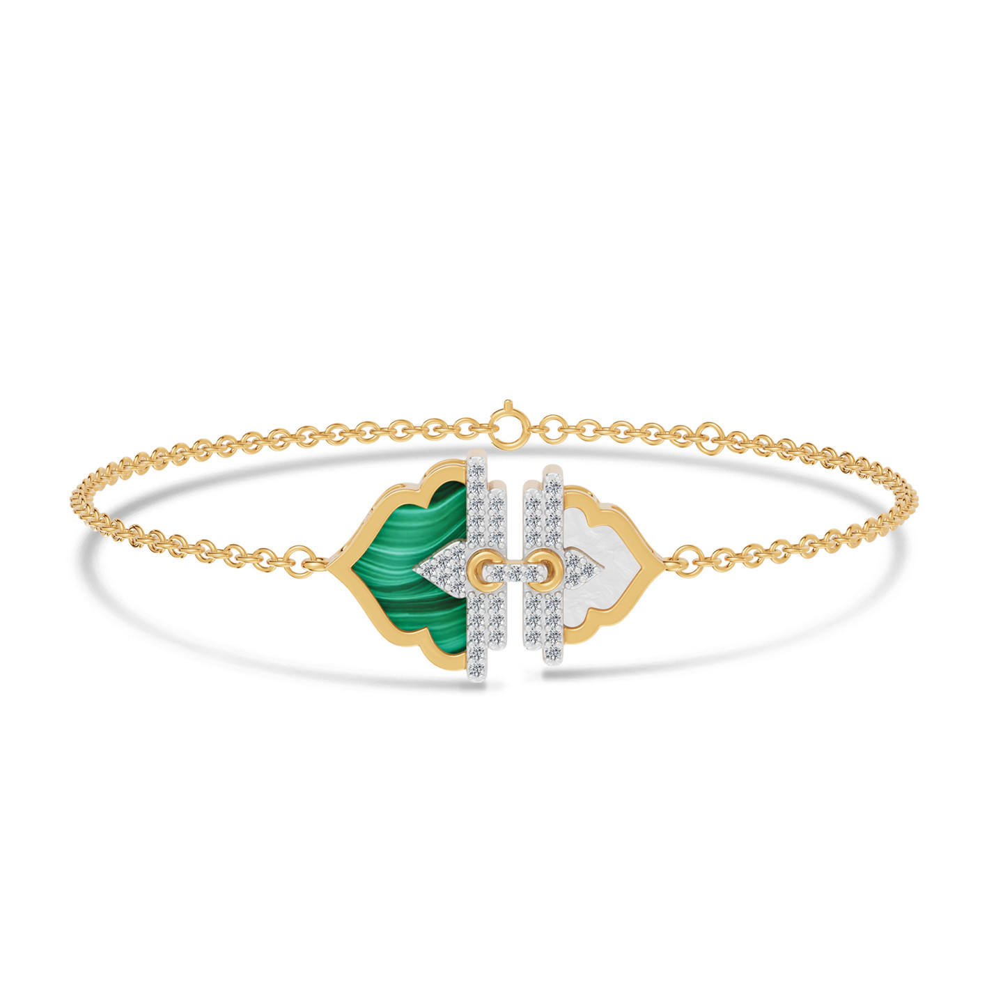 Ramadan Oriental Arch Malachite & Pearl Diamond Chain Bracelet 18K Gold Ramadan Oriental Arch Malachite & Pearl Diamond Chain Bracelet 18K Gold
