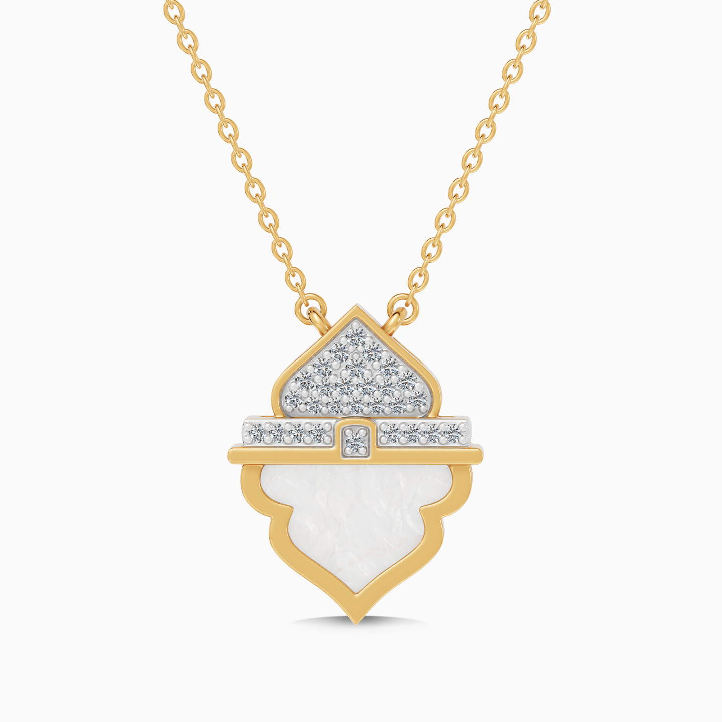 Ramadan Triangle & Arch Pearl Diamond Necklace in 18K Gold Ramadan Triangle & Arch Pearl Diamond Necklace in 18K Gold