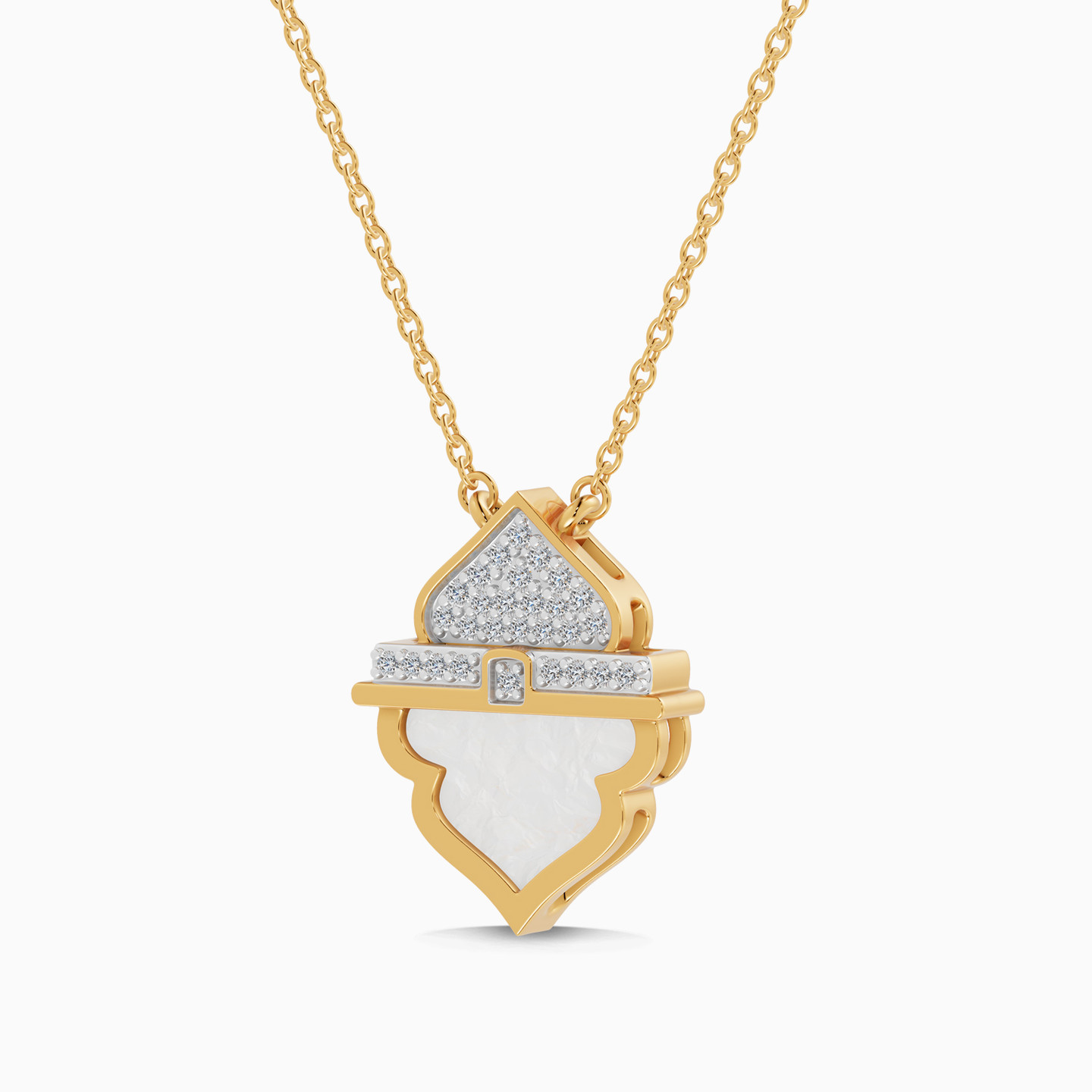 Ramadan Triangle & Arch Pearl Diamond Necklace in 18K Gold - 3 Ramadan Triangle & Arch Pearl Diamond Necklace in 18K Gold - 3