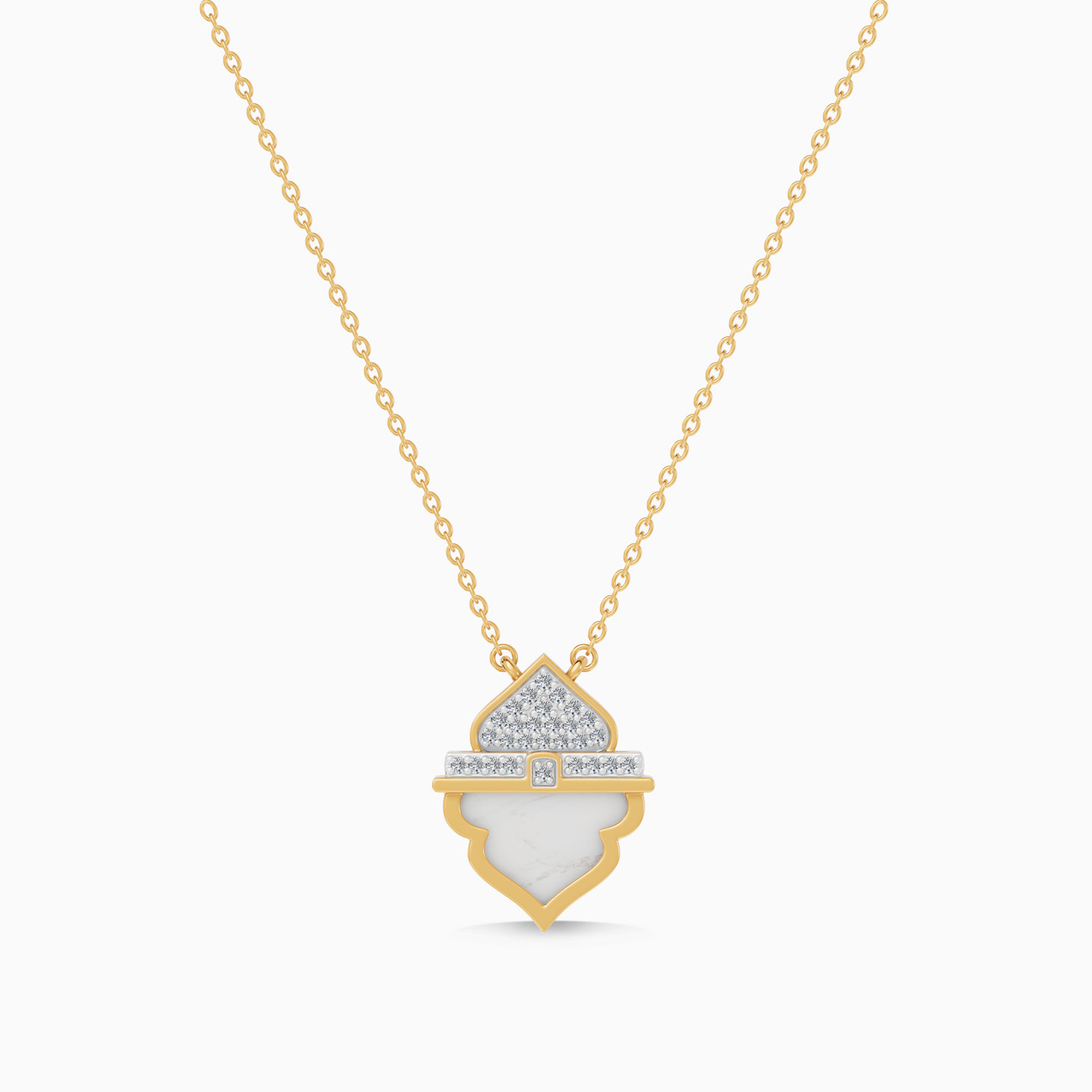 Ramadan Triangle & Arch Pearl Diamond Necklace in 18K Gold - 4 Ramadan Triangle & Arch Pearl Diamond Necklace in 18K Gold - 4