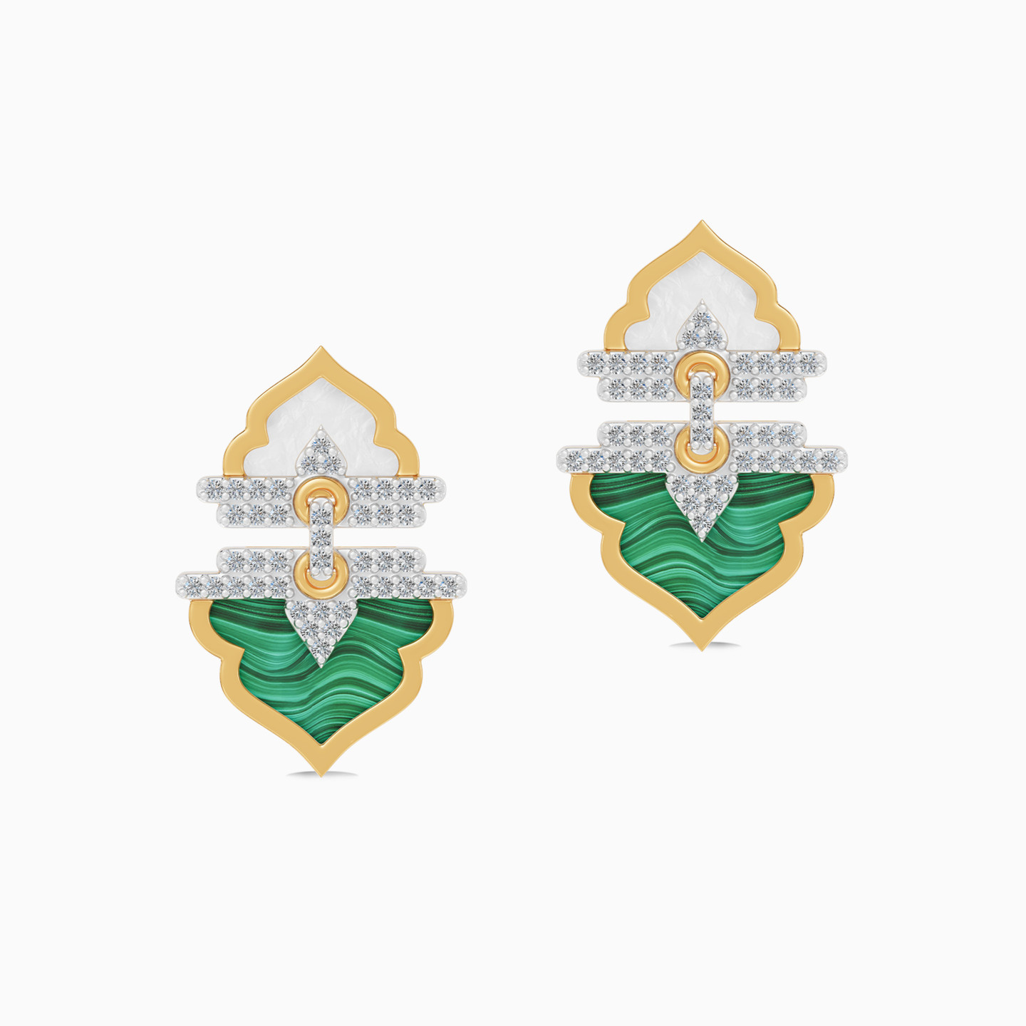 Ramadan Oriental Arch Malachite & Pearl Diamond Drop Earrings 18K Gold - 3 Ramadan Oriental Arch Malachite & Pearl Diamond Drop Earrings 18K Gold - 3