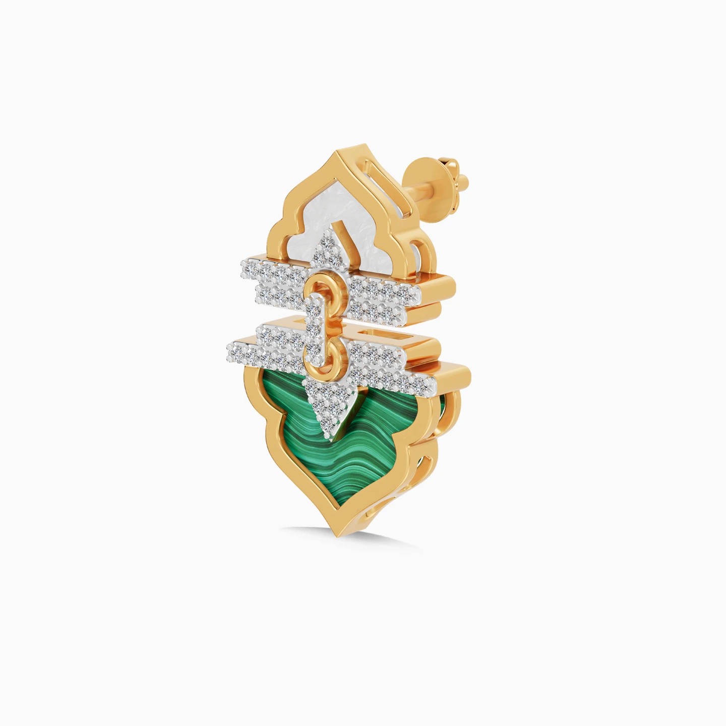 Ramadan Oriental Arch Malachite & Pearl Diamond Drop Earrings 18K Gold - 4 Ramadan Oriental Arch Malachite & Pearl Diamond Drop Earrings 18K Gold - 4