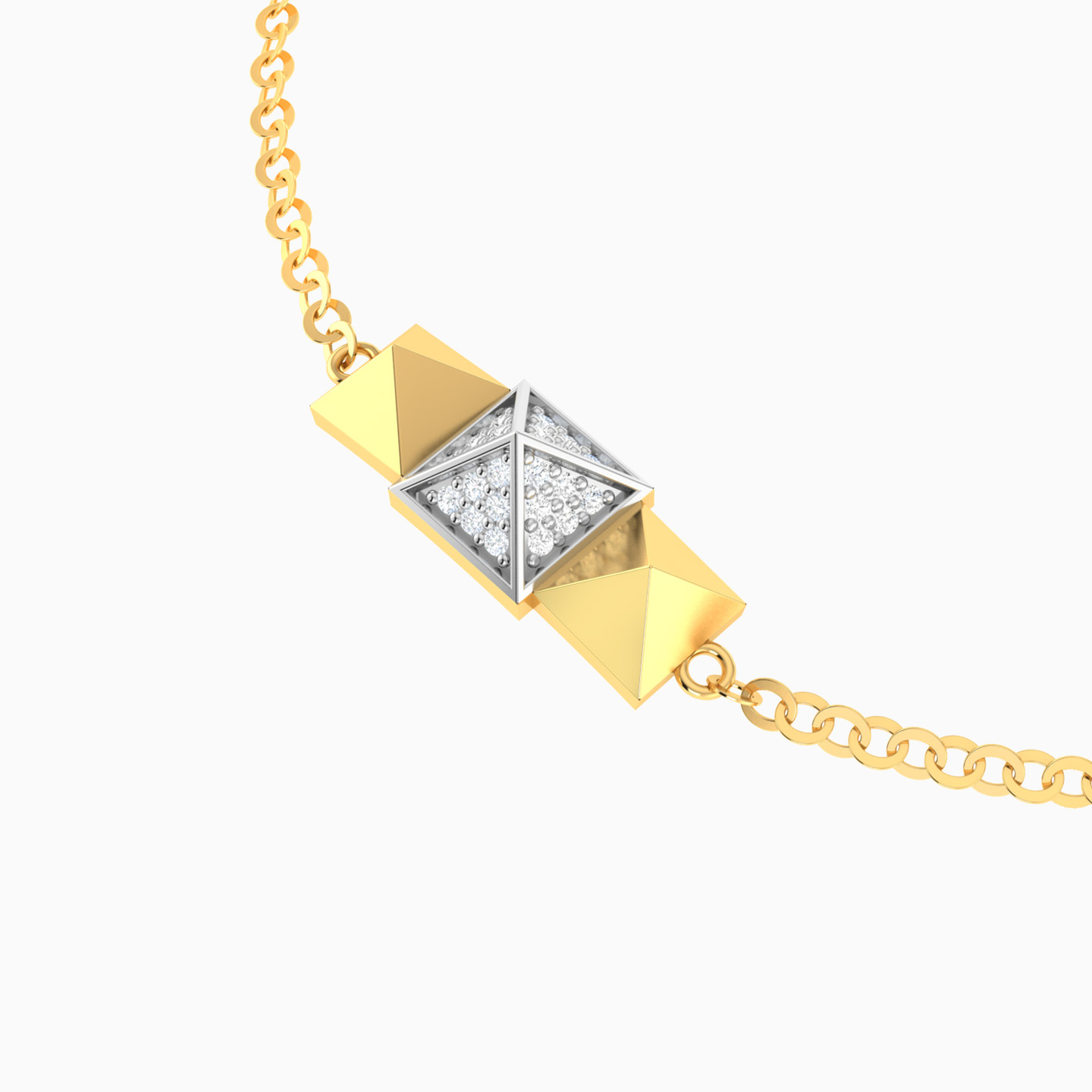 Three Pyramids Diamond Chain Bracelet 18K Gold - 4 Three Pyramids Diamond Chain Bracelet 18K Gold - 4