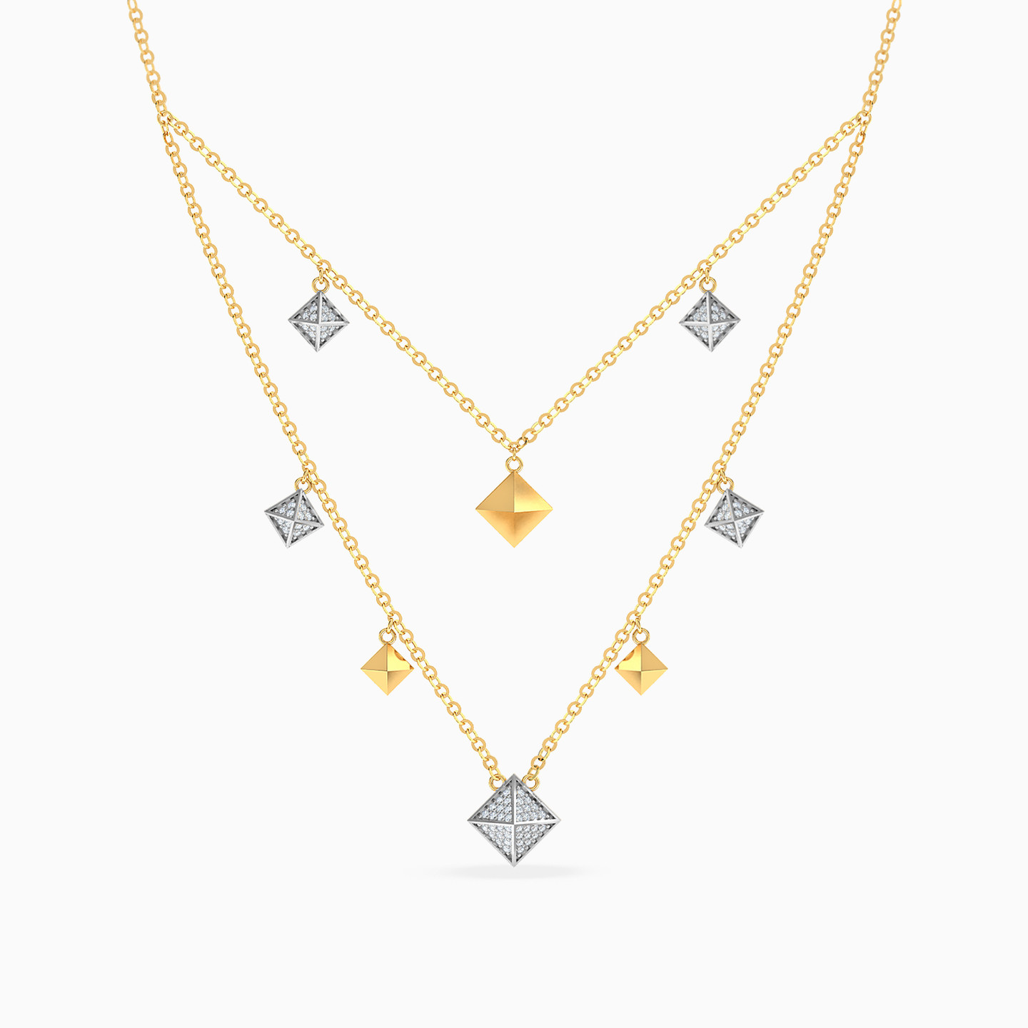 Polished Pyramids Diamond Charm Layered Necklace in 18K Gold - 3 Polished Pyramids Diamond Charm Layered Necklace in 18K Gold - 3