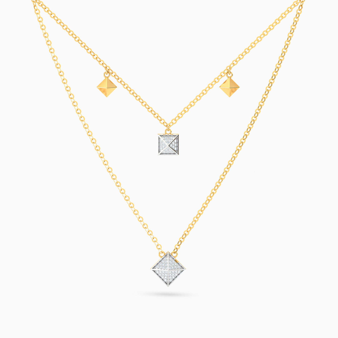 Pyramid Charms Diamond Layered Necklace in 18K Gold Pyramid Charms Diamond Layered Necklace in 18K Gold