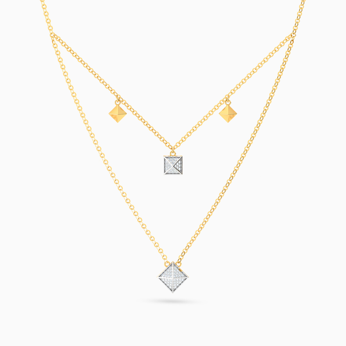 Pyramid Charms Diamond Layered Necklace in 18K Gold - 3 Pyramid Charms Diamond Layered Necklace in 18K Gold - 3