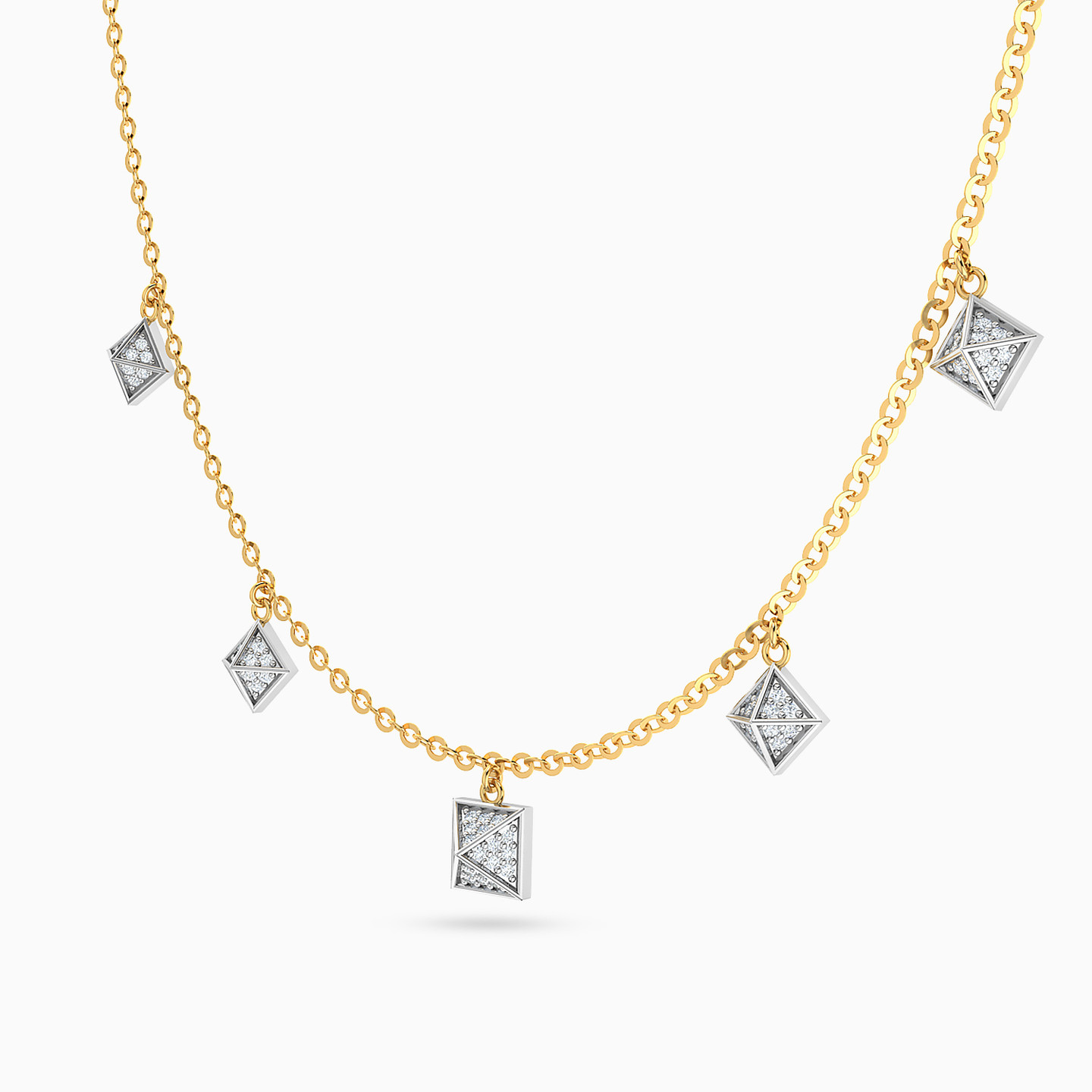 Studded Pyramids Diamond Charm Necklace in 18K Gold - 2 Studded Pyramids Diamond Charm Necklace in 18K Gold - 2