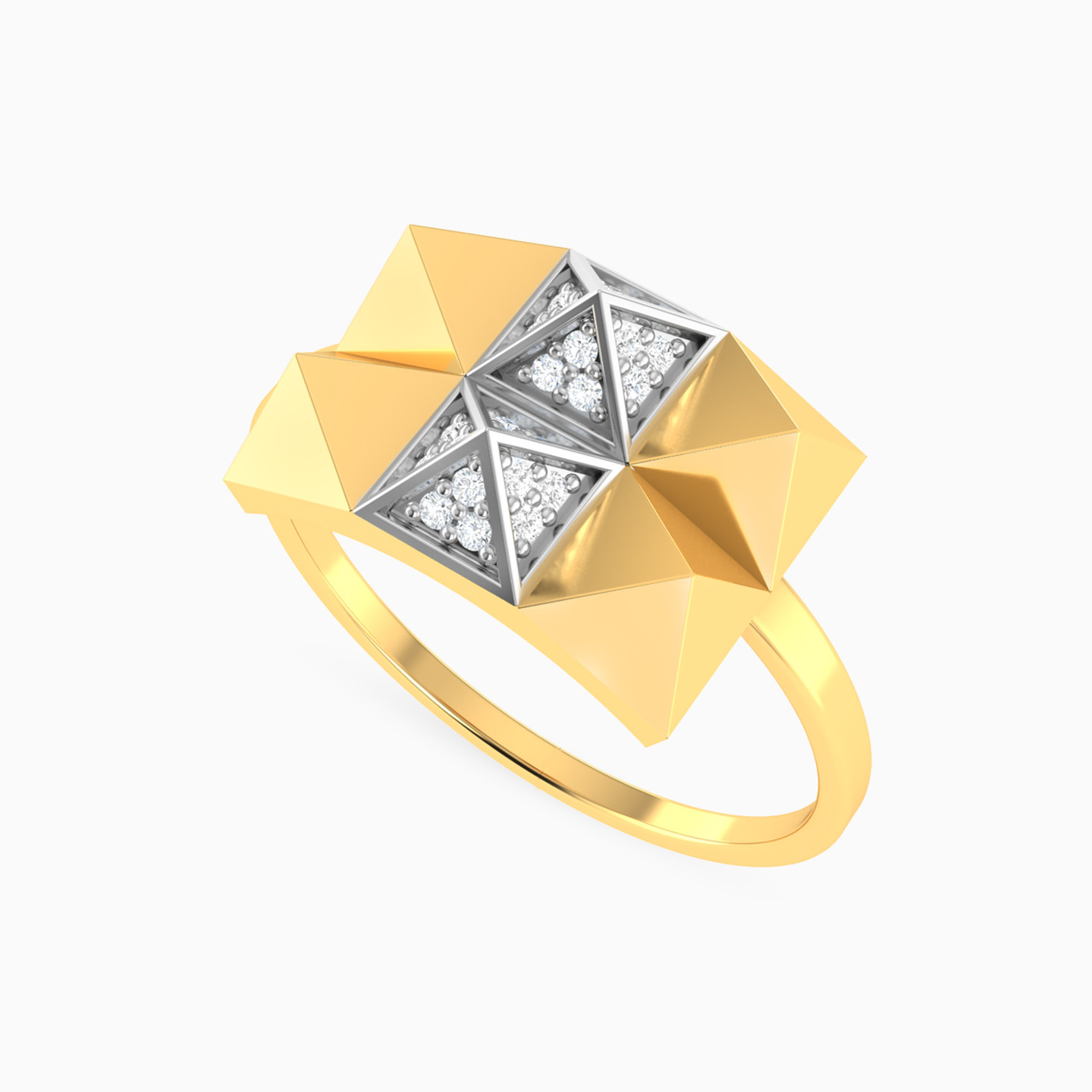 Pyramid & Rectangle Diamond Ring 18K Gold - 3 Pyramid & Rectangle Diamond Ring 18K Gold - 3
