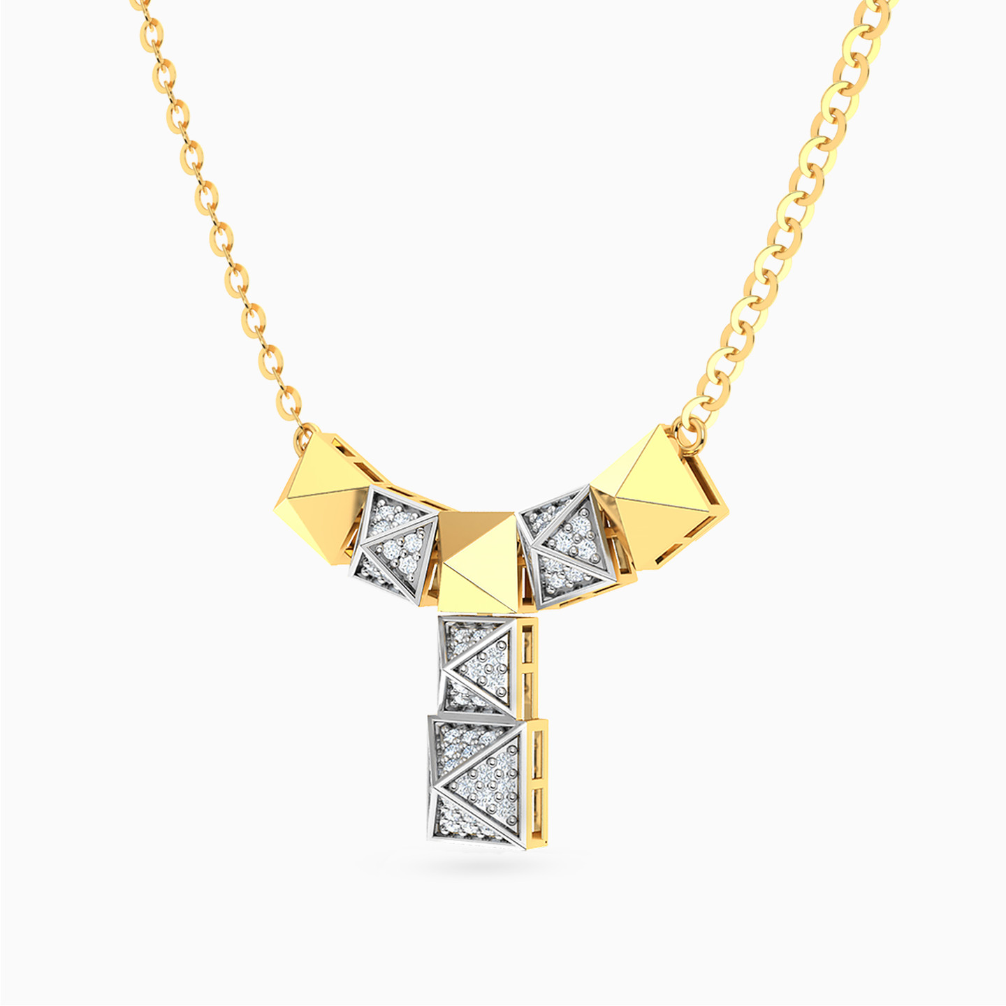 Polished Pyramids Diamond Lariat Necklace in 18K Gold - 2 Polished Pyramids Diamond Lariat Necklace in 18K Gold - 2