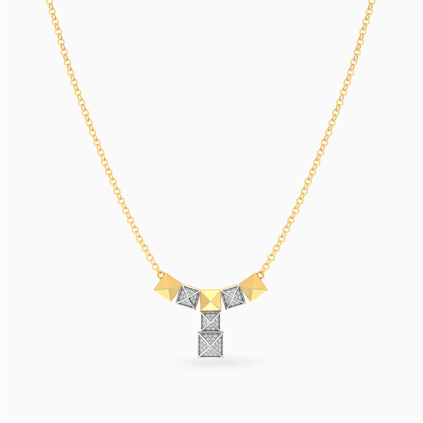 Polished Pyramids Diamond Lariat Necklace in 18K Gold - 3 Polished Pyramids Diamond Lariat Necklace in 18K Gold - 3