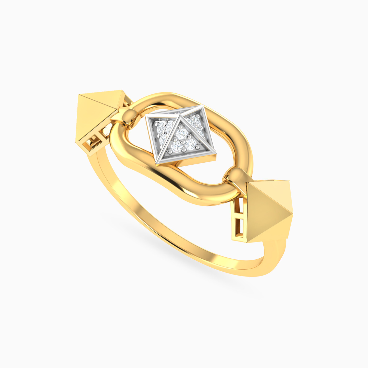 Pyramid & Oval Link Diamond Ring 18K Gold - 3 Pyramid & Oval Link Diamond Ring 18K Gold - 3