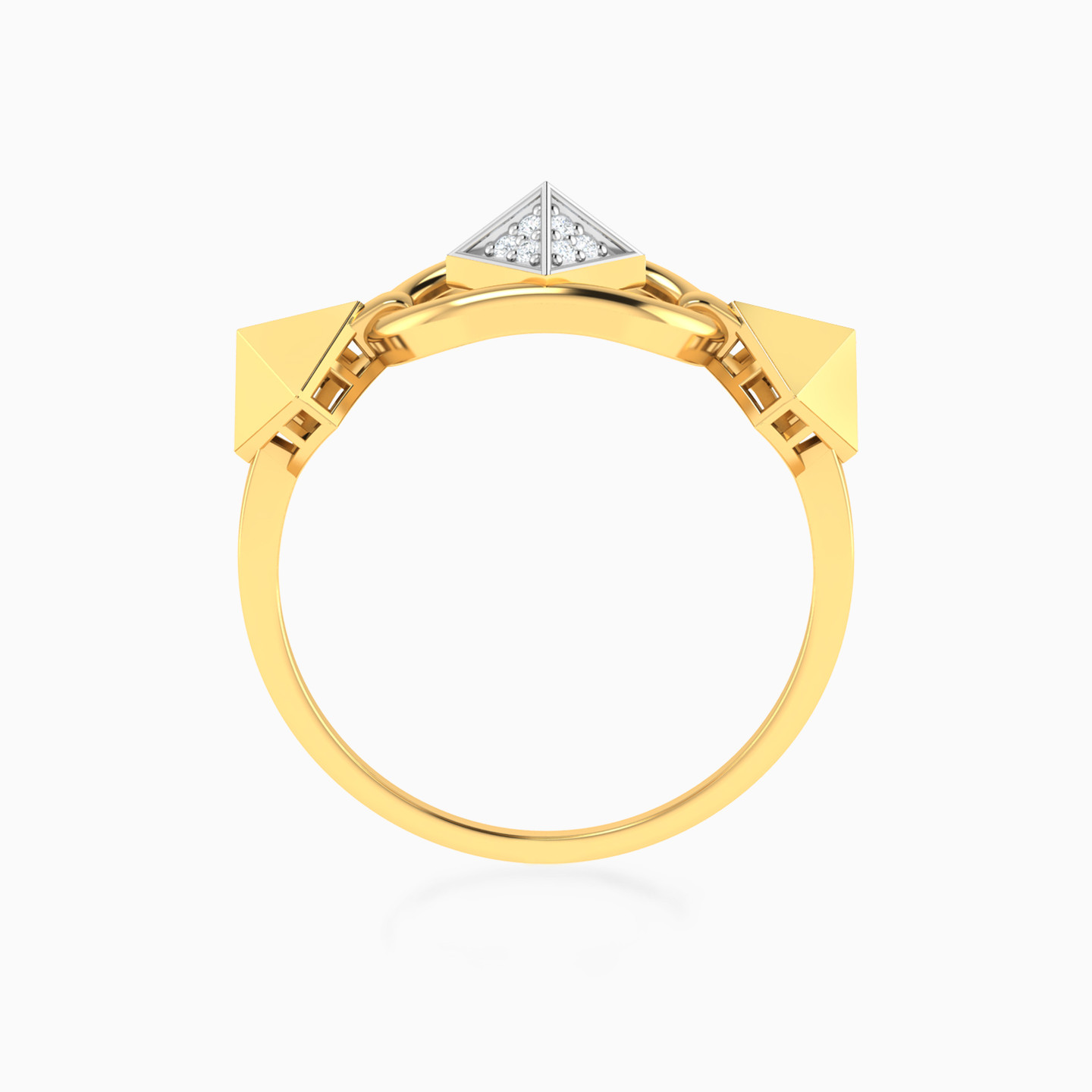Pyramid & Oval Link Diamond Ring 18K Gold - 4 Pyramid & Oval Link Diamond Ring 18K Gold - 4