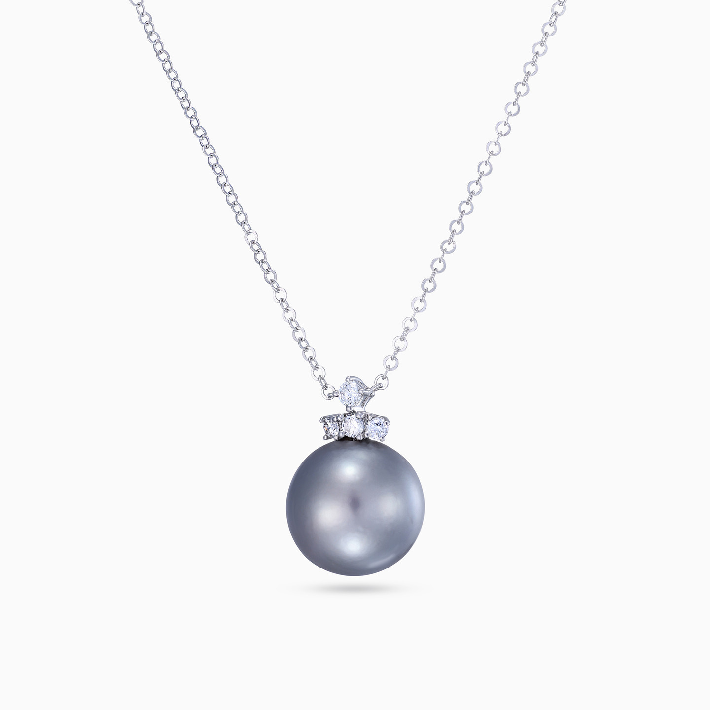 Horizontal Setting Black Pearl Diamond Necklace 18K Gold - 2 Horizontal Setting Black Pearl Diamond Necklace 18K Gold - 2