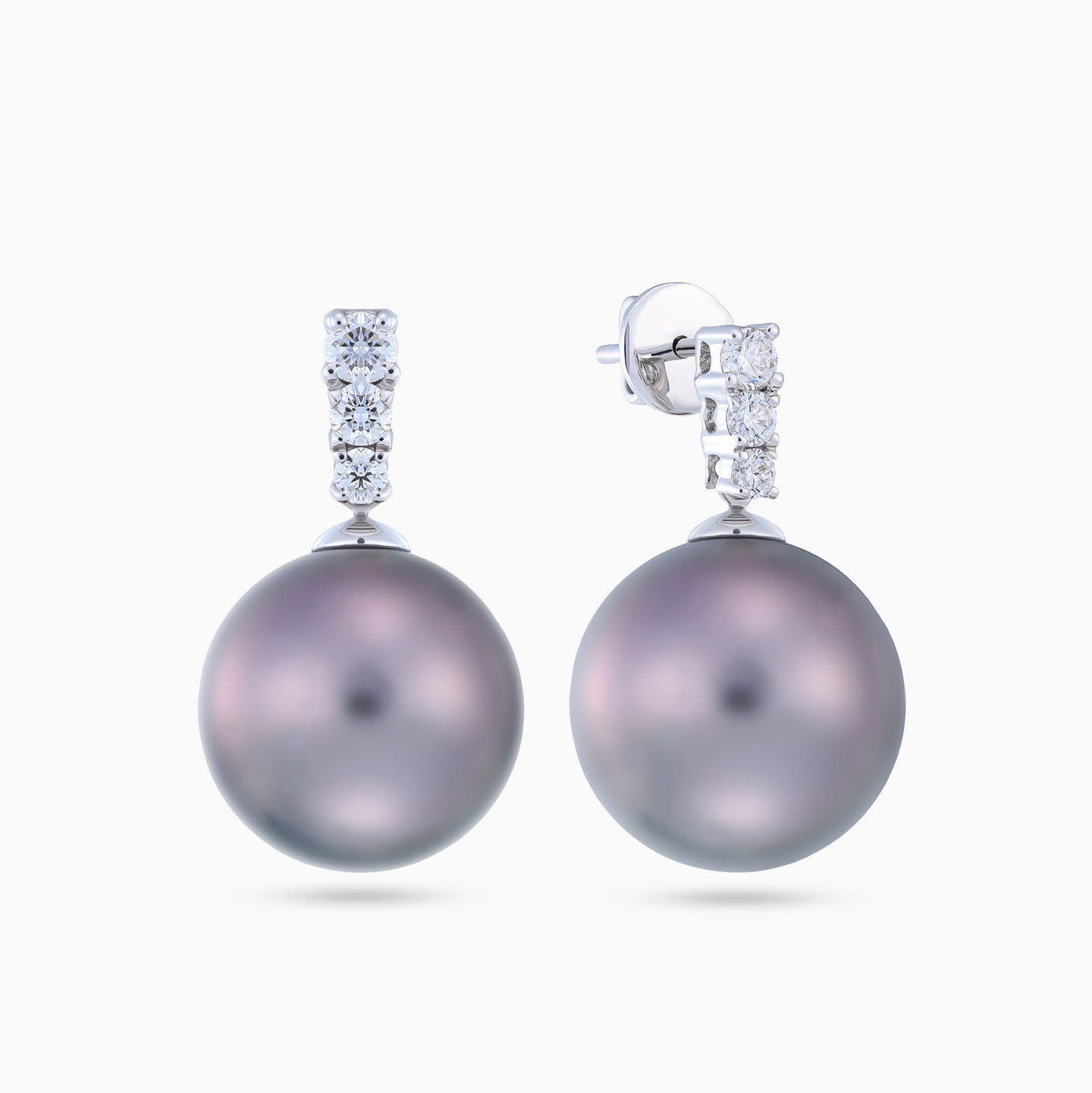 Vertical Lines Black Pearl Diamond Drop Earrings 18K Gold Vertical Lines Black Pearl Diamond Drop Earrings 18K Gold