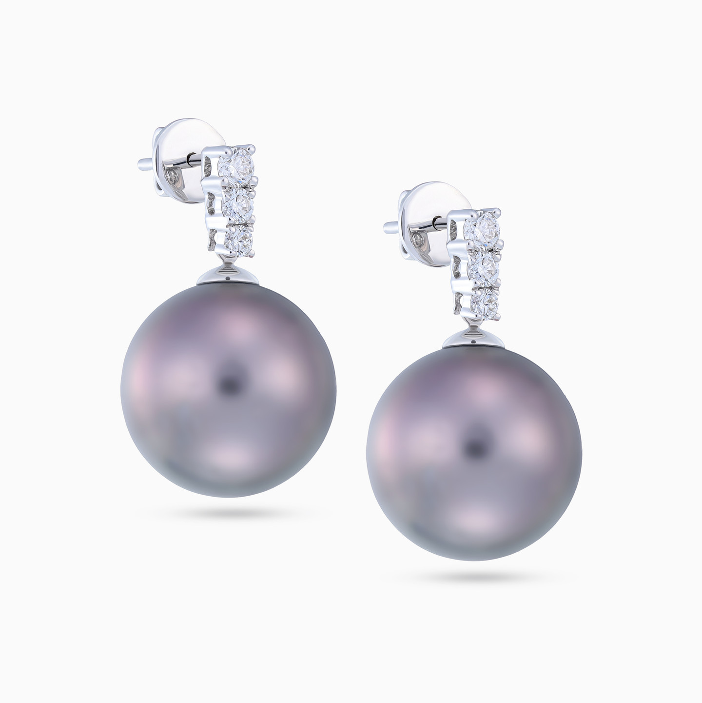 Vertical Lines Black Pearl Diamond Drop Earrings 18K Gold - 2 Vertical Lines Black Pearl Diamond Drop Earrings 18K Gold - 2