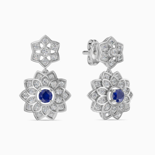 LDE990 - Flower & Star Blue Stone & Diamond Drop Earrings in 18K Gold - ER903515-W-1.webp