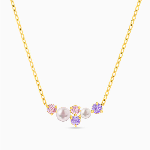 MLN30 - Round Pearls & Colored Stones Chain Necklace in 18K Gold - 21046030136-1.jpg