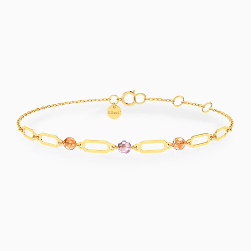 MLB958 - Elongated Links & Colored Stones Chain Bracelet in 18K Gold - 21047110350-1.webp