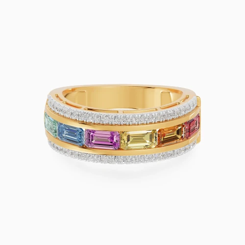 LDR4119 - Rectangular Frame Colored Stones Diamond Ring in 18K Gold - SAR06262-YG-1.webp