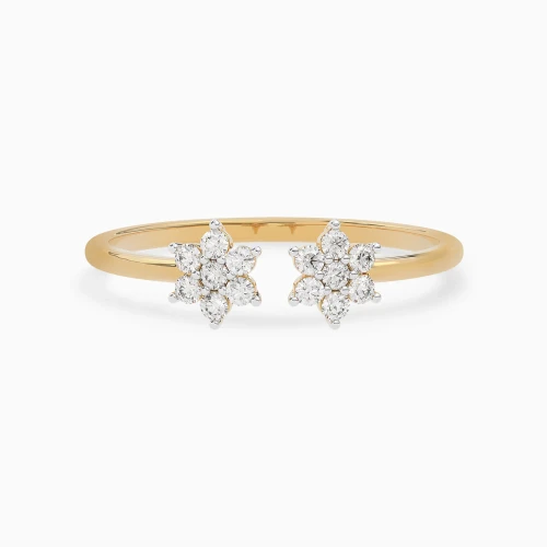 LDR4153 - Two Floral Clusters Diamond Open Ring in 18K Gold - AJR35108-1.webp