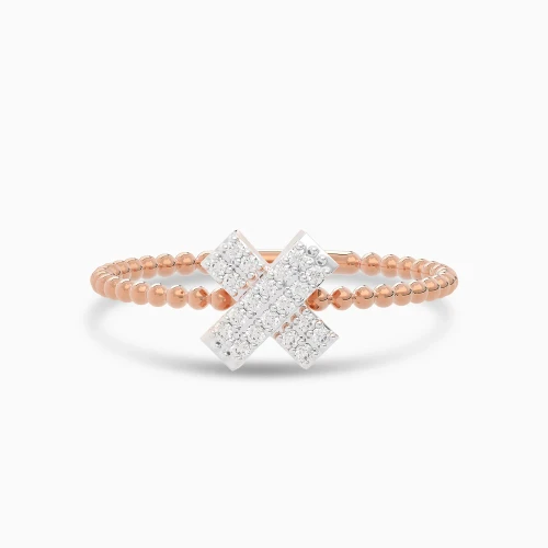 LDR4150 - X Shaped Motif & Beaded Diamond Ring in 18K Gold - AJR24493-1.webp
