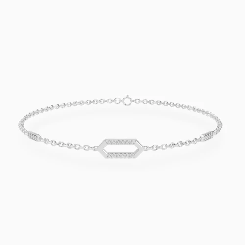 LDB845 - Hexagonal Frame & Elongated Links Diamond Chain Bracelet in 18K Gold - AMB00784-1.webp