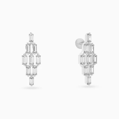 LDE1045 - Geomtric Cluster & Baguette Diamond Stud Earrings in 18K Gold - SAE05049-1.webp