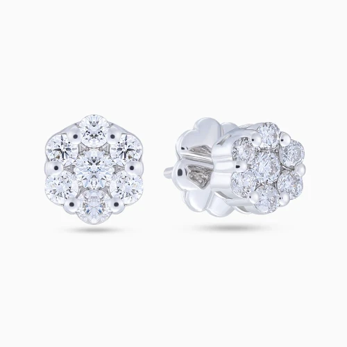 LDE1046 - Floral Cluster Diamond Stud Earrings in 18K Gold - 20281-1 .webp
