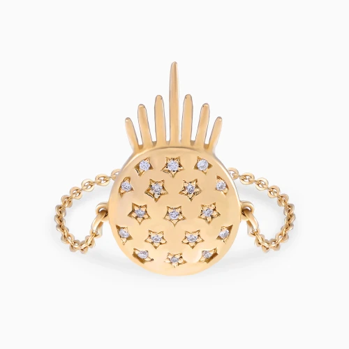 LDR4167 - Stars & Sunburst Diamond Chain Ring in 18K Gold - 40814-1.webp