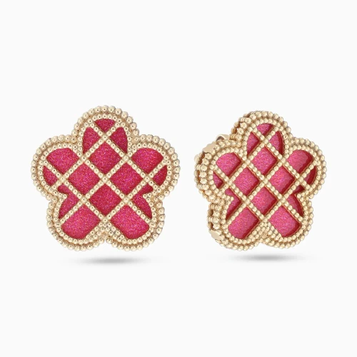 LGE253 - Cinquefoil Red Enamel Stud Earrings in 18K Gold - ORDFMAT55GBLMOP-1 .webp
