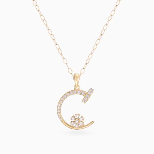 LDN2743 - Letter C & Floral Cluster Diamond Necklace in 18K Gold - 5254-1.webp