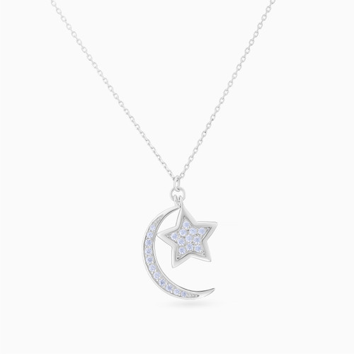 WN471 - Crescent & Star Cubic Zirconia Necklace in Sterling Silver - NE11-1.jpg