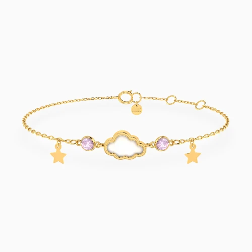 MLB1002 - Kids Cloud & Stars Purple Stones Pearl Chain Bracelet in 18K Gold - 20047110108-1.webp
