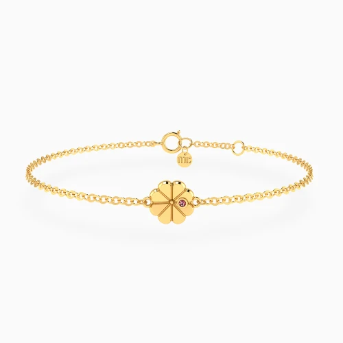 MLB1000 - Kids Four Leaf Clover Pink Stone Chain Bracelet in 18K Gold - 20047110106-1.webp
