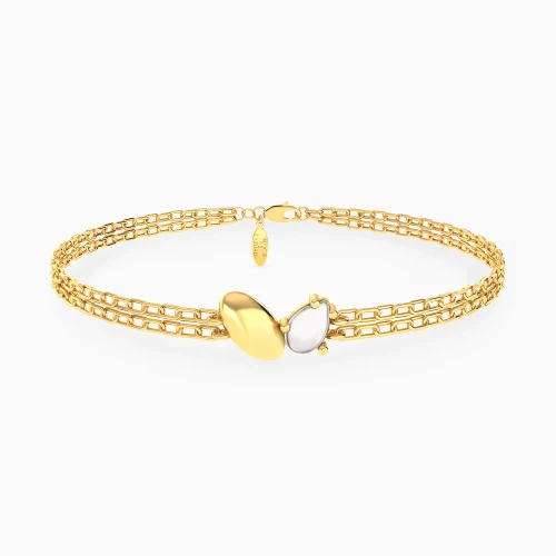 WB415 - Oval Disc & Pear Colored Stone Chain Bracelet in Yellow Gold Plating - 167101100062201-1.webp