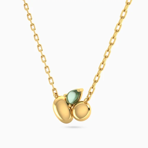 WN614 - Oval Discs & Green Stone Necklace in Yellow Gold Plating - 167051100372451-3.webp