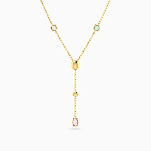 WN611 - Oval Discs & Colored Stones Lariat Necklace in Yellow Gold Plating - 167051100342451-1.webp