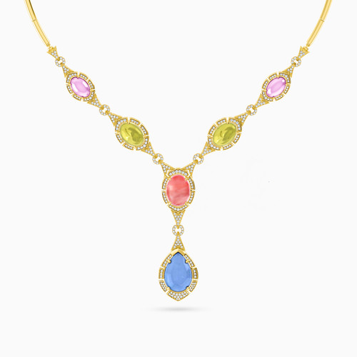 LIN677 - Multishaped Colored Stones Chain Necklace in 18K Gold - 111404180103-1.jpg
