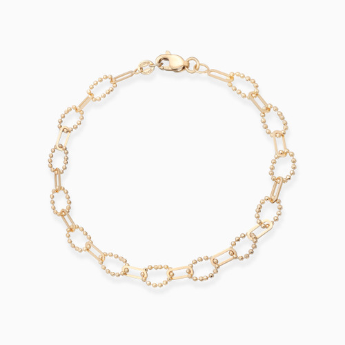 LGB834 - Paperclip & Beaded Oval Links Chain Bracelet in 18K Gold - 21010020191-1.jpg