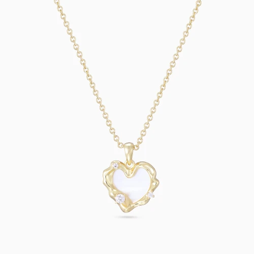 WN645 - Heart Mother of Pearl & Colored Stones Gold Plated Necklace - GP14893A-1.webp