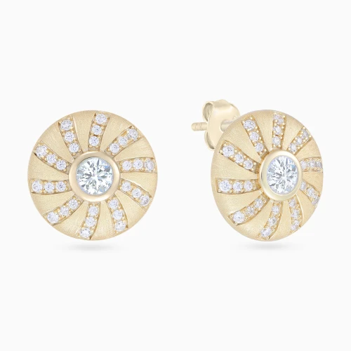 WE427 - Round Sunburst Cubic Zirconia Stud Earrings in Yellow Gold Plating - GE15215A-1.webp